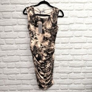 J Low Womans XS Abstract Sleeveless Ruched Bodycon Dress Kaleidoscope Maxi Mono